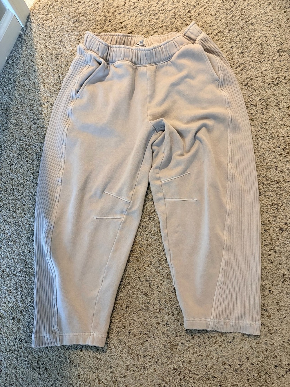 aerie Light Beige Ribbed Side Jogger Pants